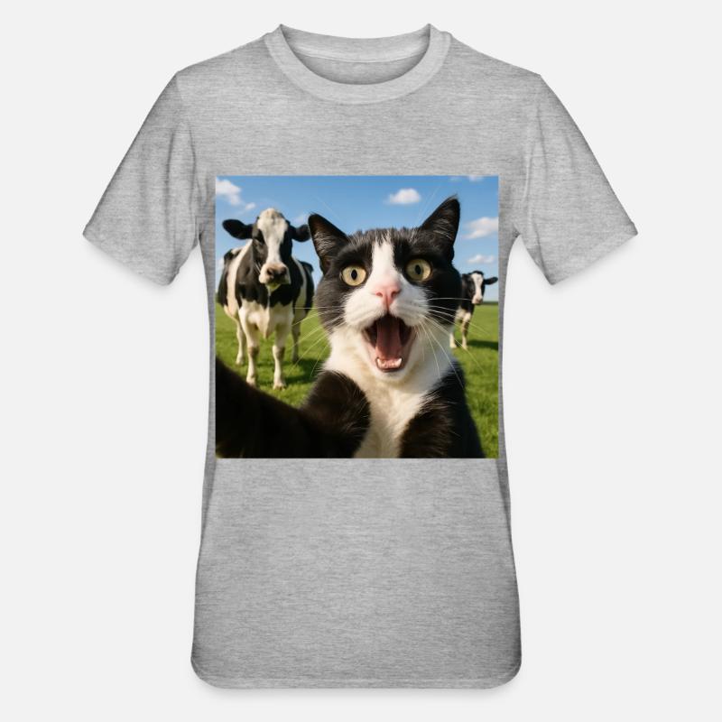 Idée cadeau selfie chat chat drôle - T-shirt polycoton Unisexe - gris chiné