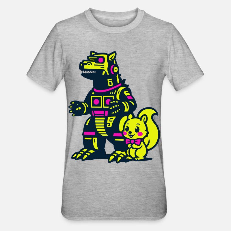 Mecha Drache mit Eichhörnchen - Unisex Polycotton T-Shirt - Grau meliert