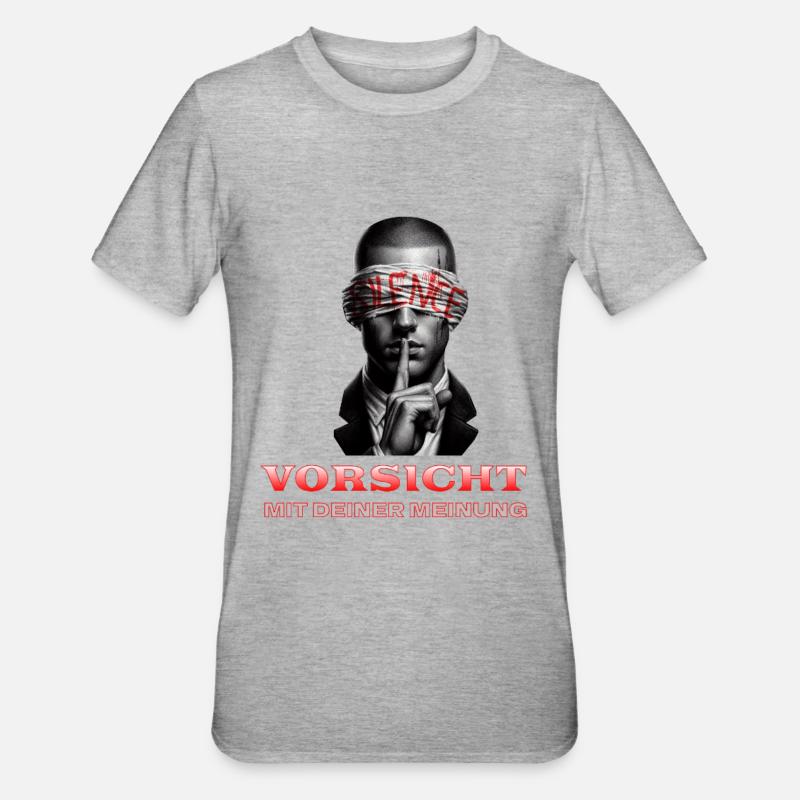 Vorsicht, Subtile Botschaft mit Augenbinde - Unisex Polycotton T-Shirt - Grau meliert