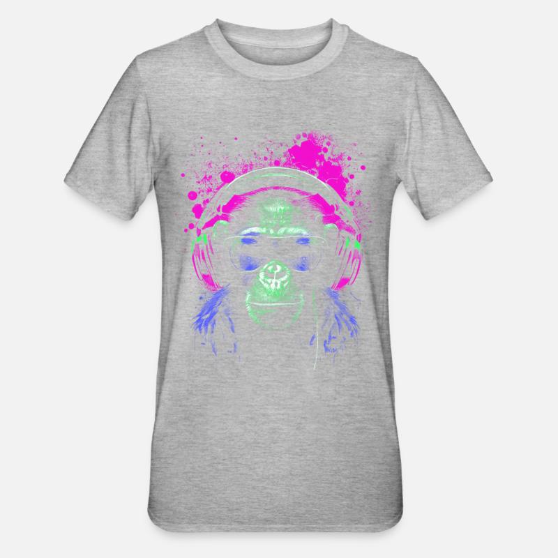 Schimpanse Psychedelischer Musiker - Unisex Polycotton T-Shirt - Grau meliert