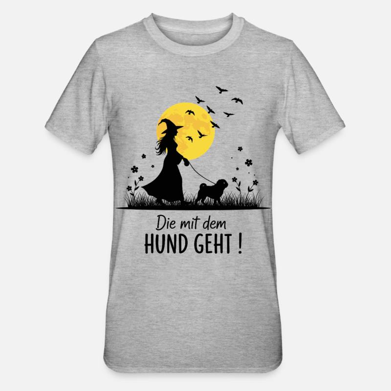 Die mit dem Mops geht ! - Unisex Polycotton T-Shirt - Grau meliert