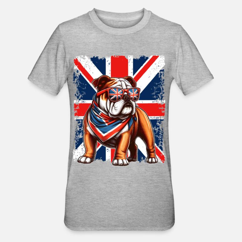 Bouledogue avec accessoires de drapeau britannique - T-shirt polycoton Unisexe - gris chiné