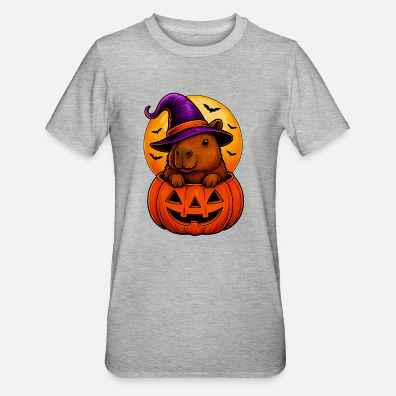 Cute Capybara in Halloween Pumpkin - Unisex Polycotton T-Shirt - heather grey