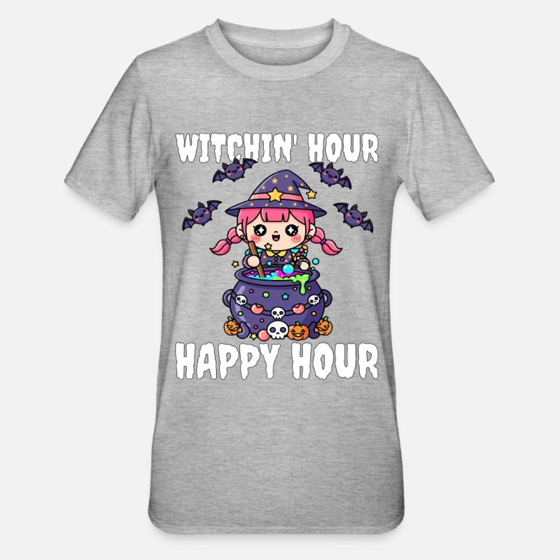 WITCHIN' HOUR HAPPY HOUR - WITCH HALLOWEEN - T-shirt polycoton Unisexe - gris chiné