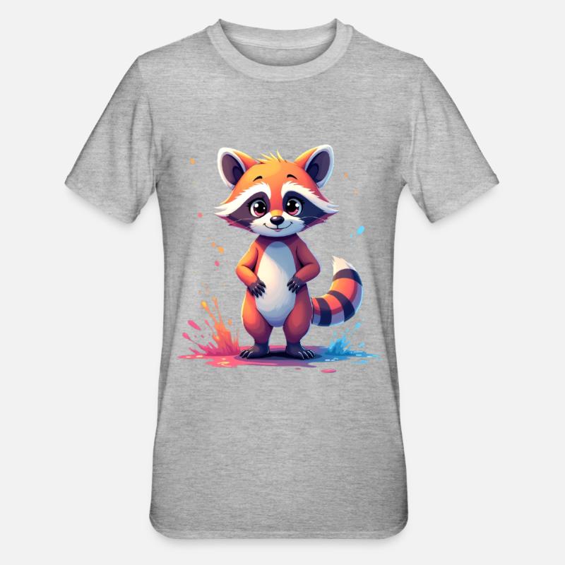 Niedliches Waschbär-Design mit Farbklecks - Unisex Polycotton T-Shirt - Grau meliert