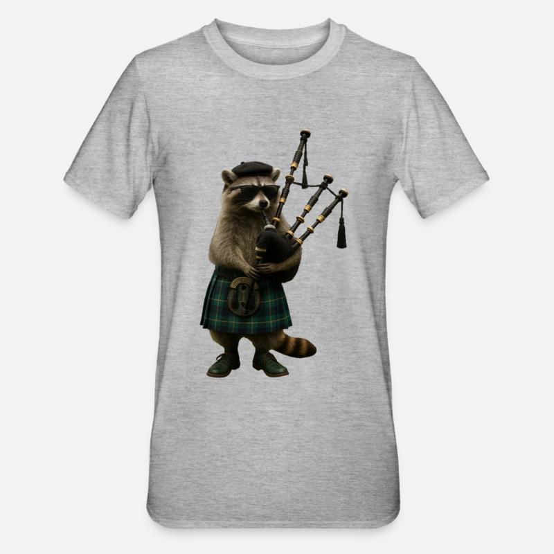 Waschbär Dudelsack - Unisex Polycotton T-Shirt - Grau meliert