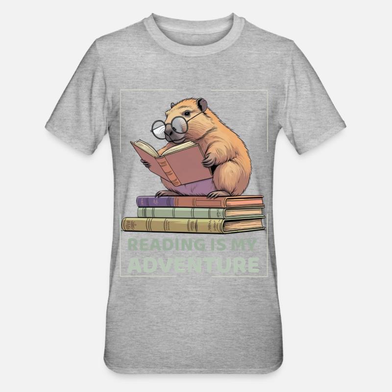 Capybara while reading -Reading adventure - Unisex Polycotton T-Shirt - heather grey