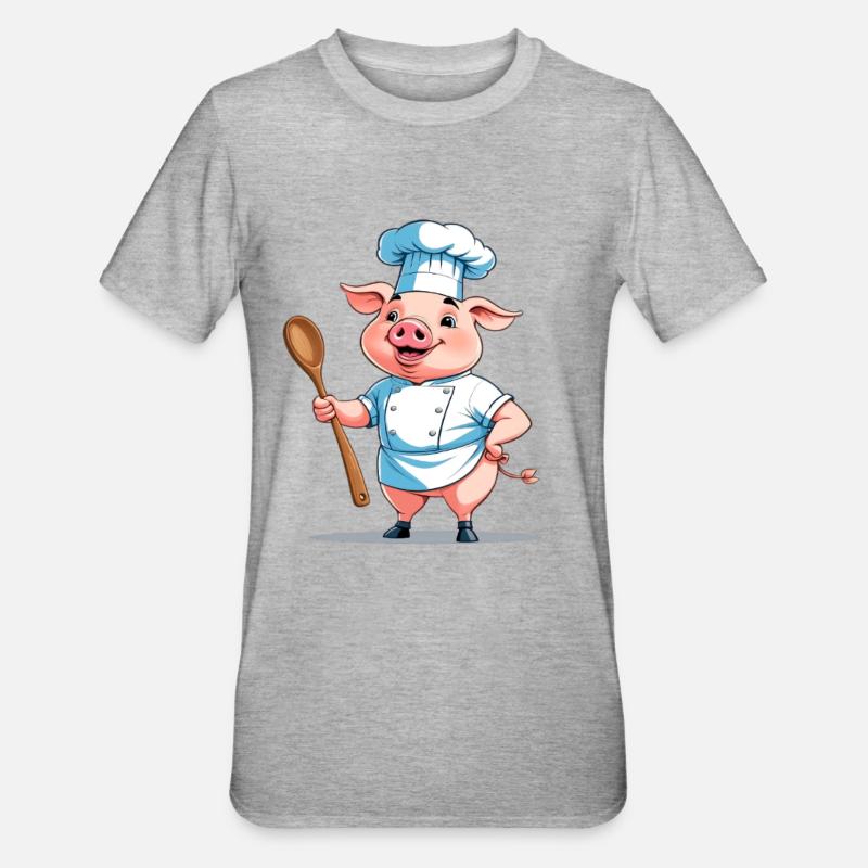 Kochender Schweinechef - Unisex Polycotton T-Shirt - Grau meliert