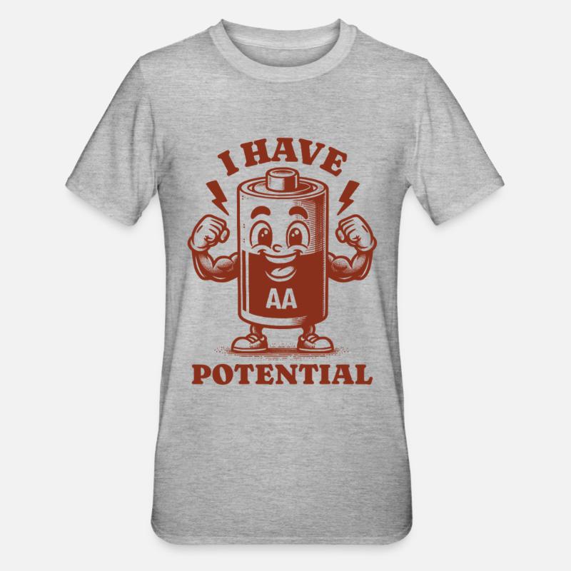 I Have Potential Funny AA Battery Physics Humor - Unisex Polycotton T-Shirt - heather grey