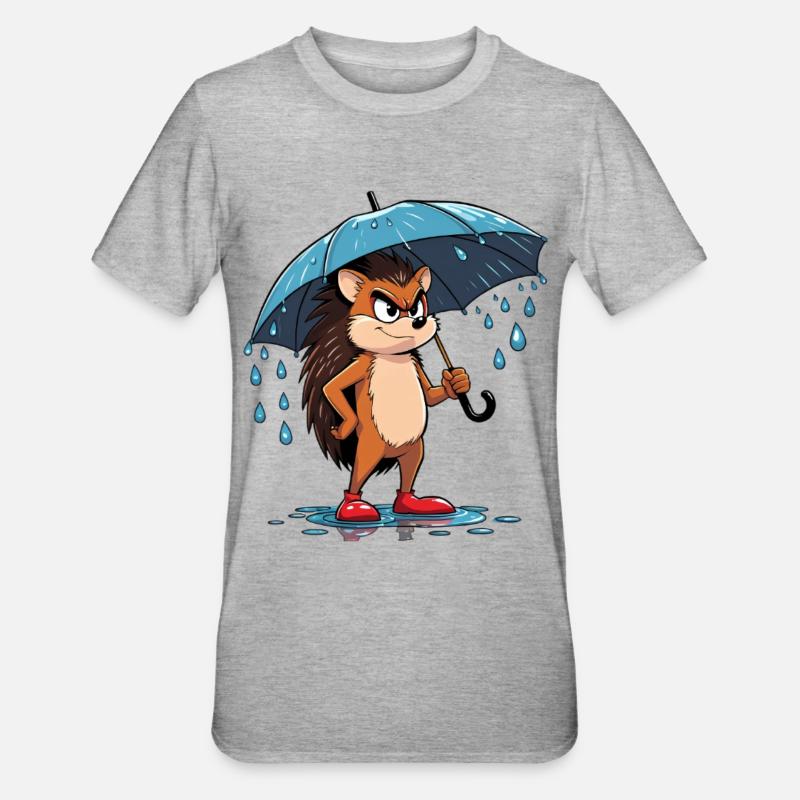 Hérisson de dessin animé avec parapluie - T-shirt polycoton Unisexe - gris chiné