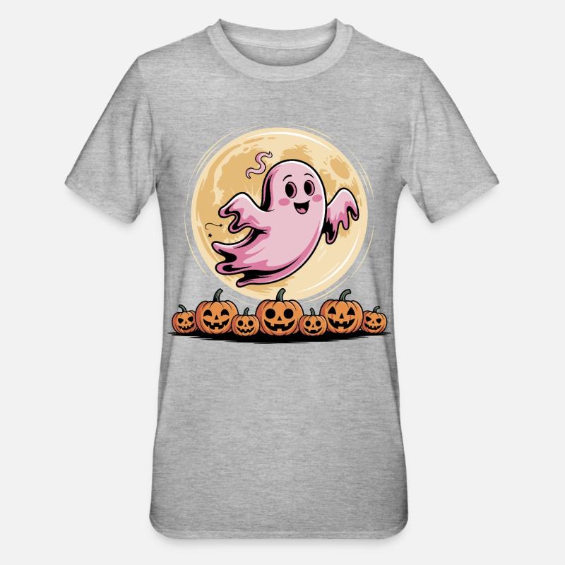 Pink Ghost Halloween Brustkrebs Bewusstsein - Unisex Polycotton T-Shirt - Grau meliert