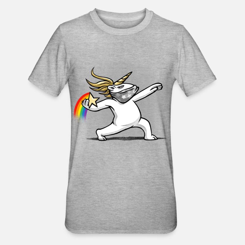 Unicorn throws a rainbow - Unisex Polycotton T-Shirt - heather grey