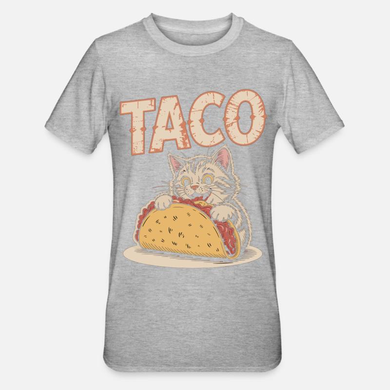 Conception ludique de chaton taco - T-shirt polycoton Unisexe - gris chiné