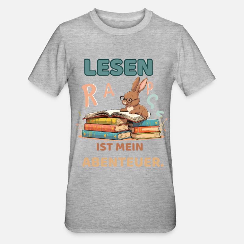 Aventure de lecture avec des lapins - T-shirt polycoton Unisexe - gris chiné
