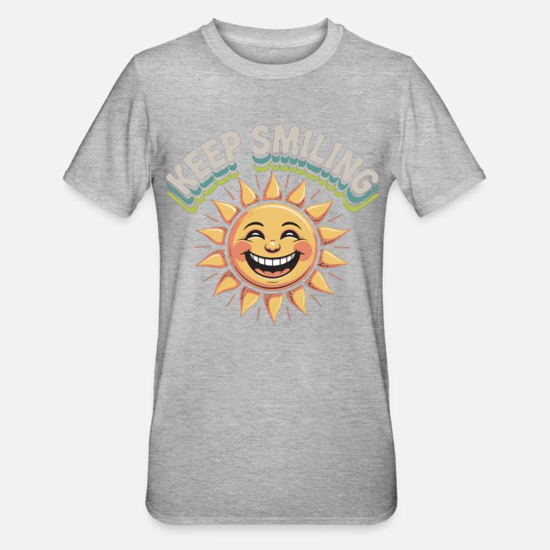 Lächelnde Sonnengrafik mit Botschaft - Unisex Polycotton T-Shirt - Grau meliert