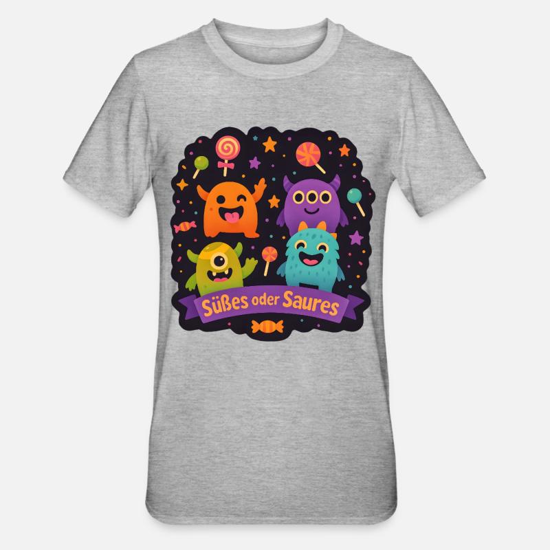 Süßes oder Saures - Monsterparty - Unisex Polycotton T-Shirt - Grau meliert