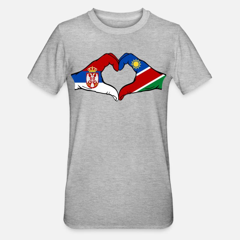 Serbien Namibia Flagge Herz - Unisex Polycotton T-Shirt - Grau meliert
