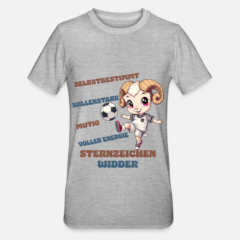 Fußball Sternzeichen Widder Eigenschaften Aries - Unisex Polycotton T-Shirt - Grau meliert
