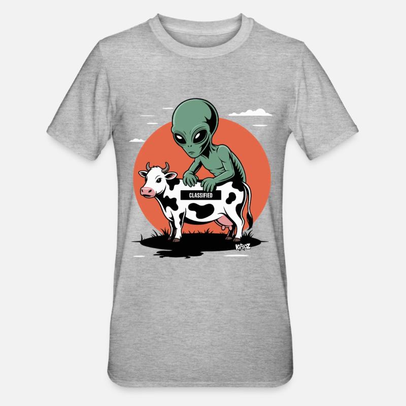 Alien avec vache - T-shirt polycoton Unisexe - gris chiné