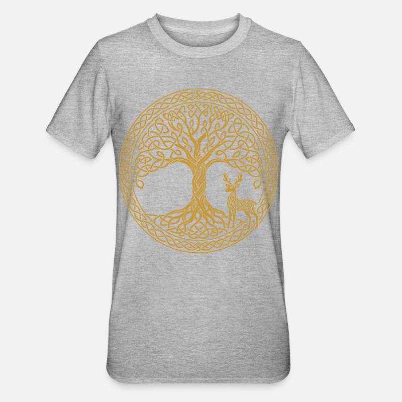 Baum Des Lebens Hirsch Symbol Achtsamkeit - Unisex Polycotton T-Shirt - Grau meliert