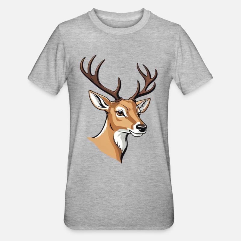 Eleganter Hirschkopf mit Geweih - Unisex Polycotton T-Shirt - Grau meliert