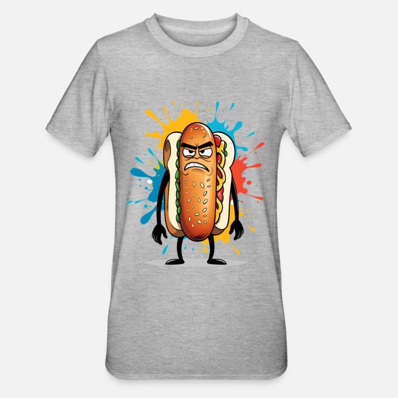 Wütender Hotdog mit Farbexplosion - Unisex Polycotton T-Shirt - Grau meliert