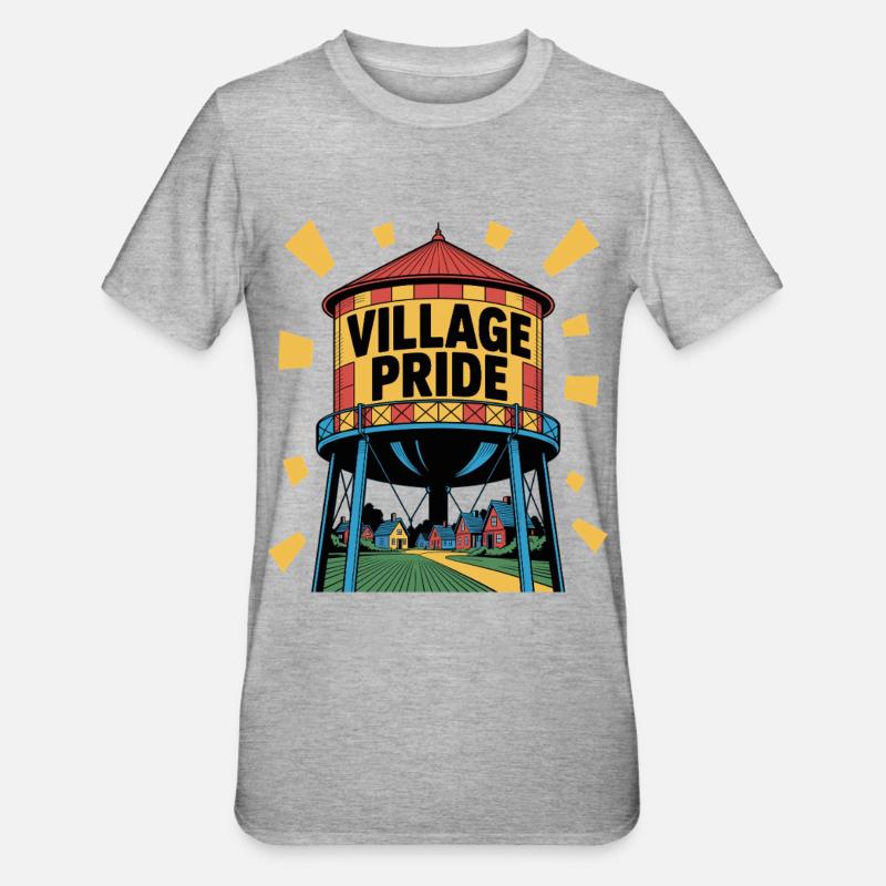 Pop Art Wasserturm Buntes Dorfdesign - Unisex Polycotton T-Shirt - Grau meliert