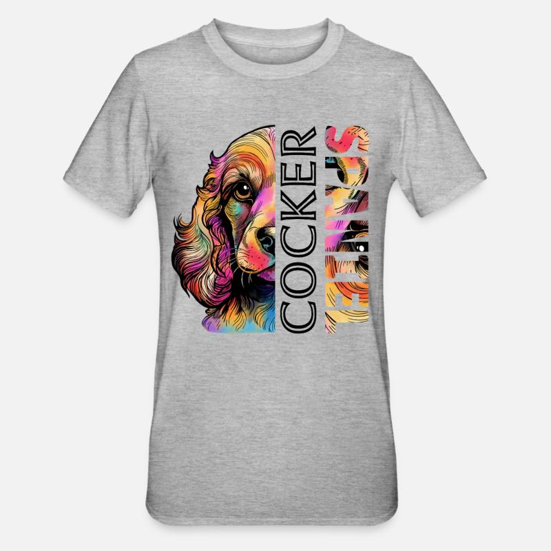 Cocker Spaniel coloré - T-shirt polycoton Unisexe - gris chiné
