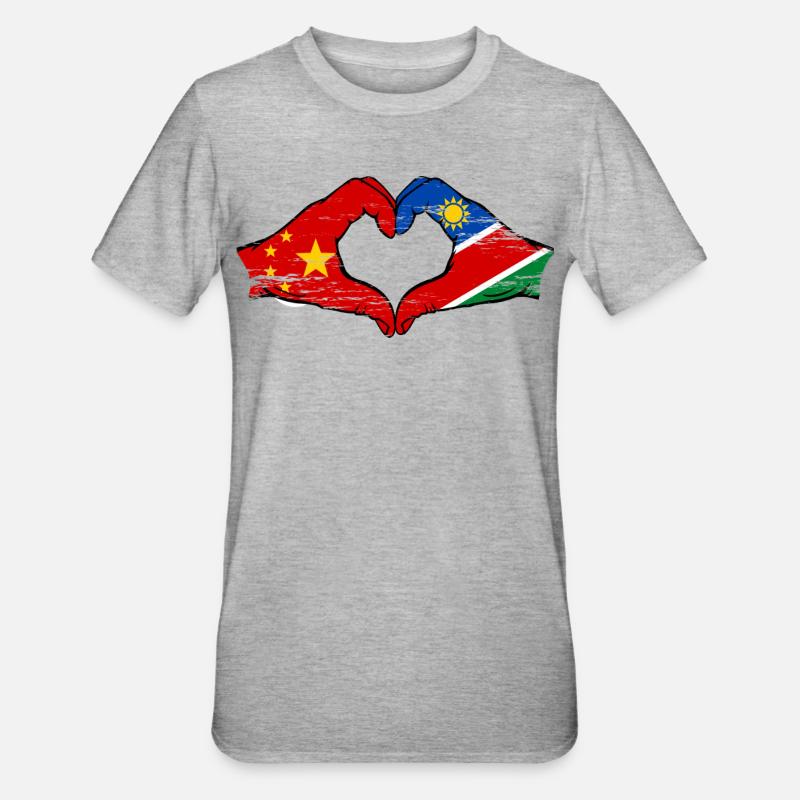 China Namibia Flag Hands Heart Shape - Unisex Polycotton T-Shirt - heather grey