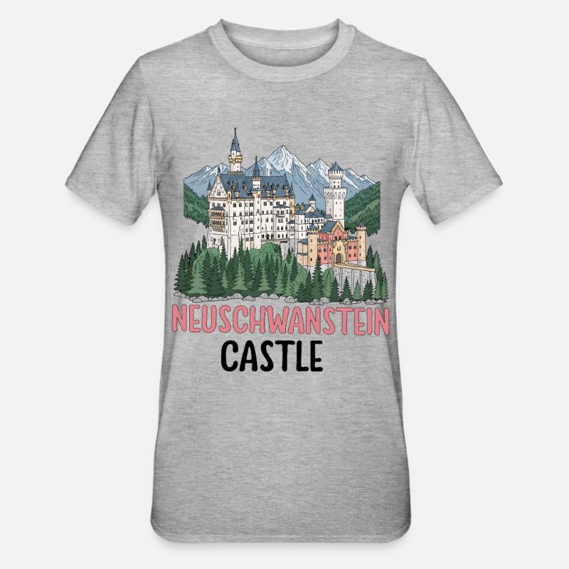 Château de Neuschwanstein - T-shirt polycoton Unisexe - gris chiné