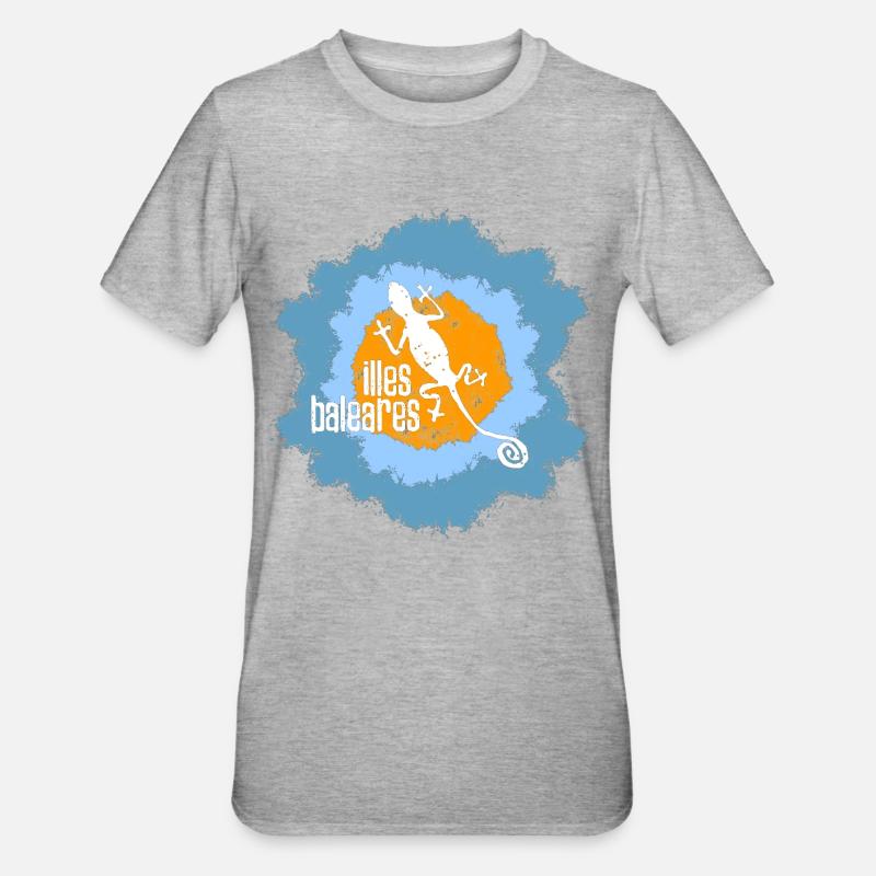 Lizard mit Inselmotiv und Textdesign - Unisex Polycotton T-Shirt - Grau meliert