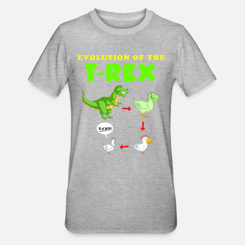 Évolution de l’illustration du dinosaure T-Rex - T-shirt polycoton Unisexe - gris chiné