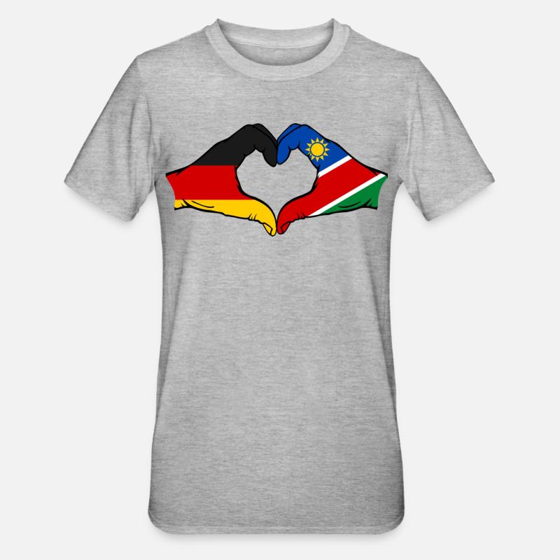 Germany Namibia Flag Hands Heart Shape - Unisex Polycotton T-Shirt - heather grey