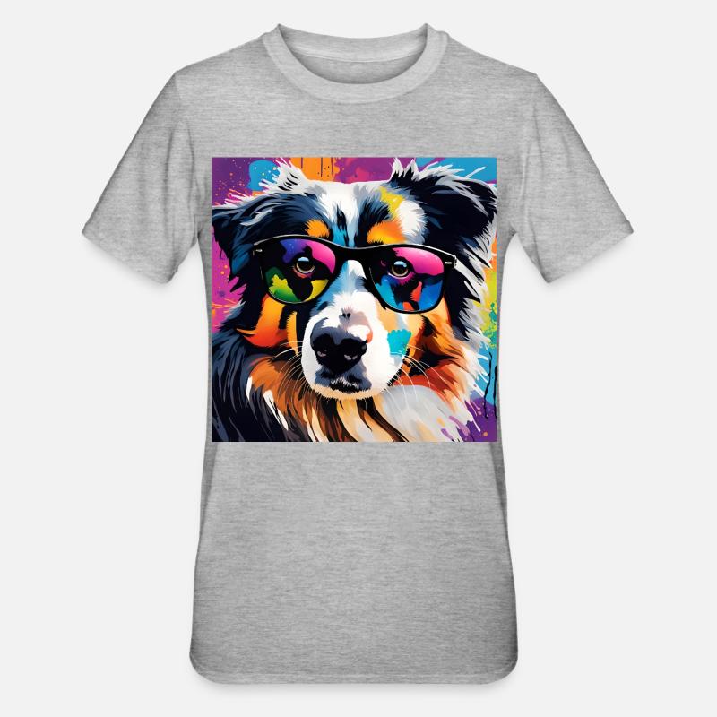 Australian Shepherd bunt Aussi - Unisex Polycotton T-Shirt - Grau meliert