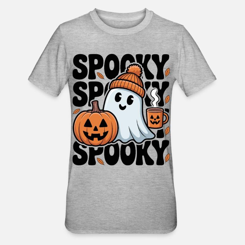 Fantôme effrayant d'Halloween - T-shirt polycoton Unisexe - gris chiné