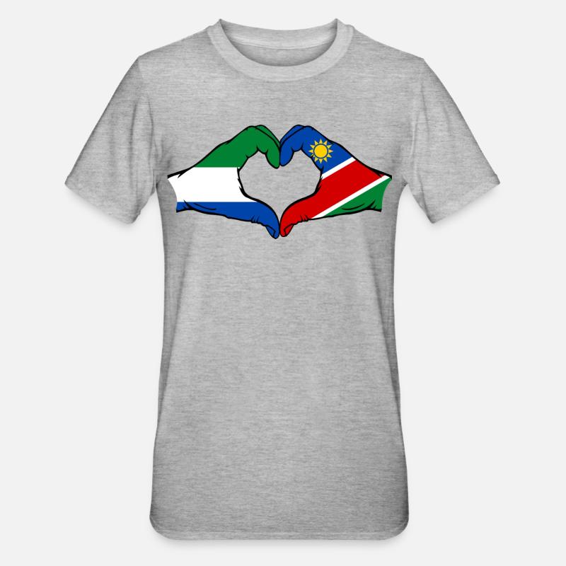 Sierra Leone Namibia Flag Hands Heart - Unisex Polycotton T-Shirt - heather grey