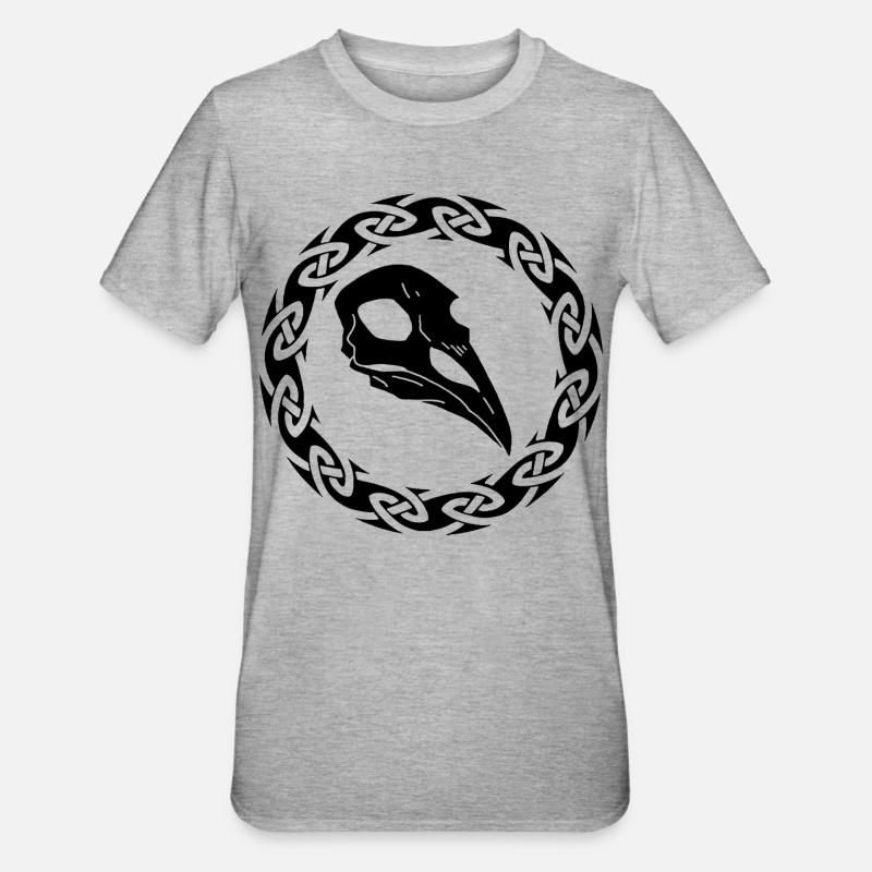 Schwarzer Wikinger Rabe Schädel - Unisex Polycotton T-Shirt - Grau meliert