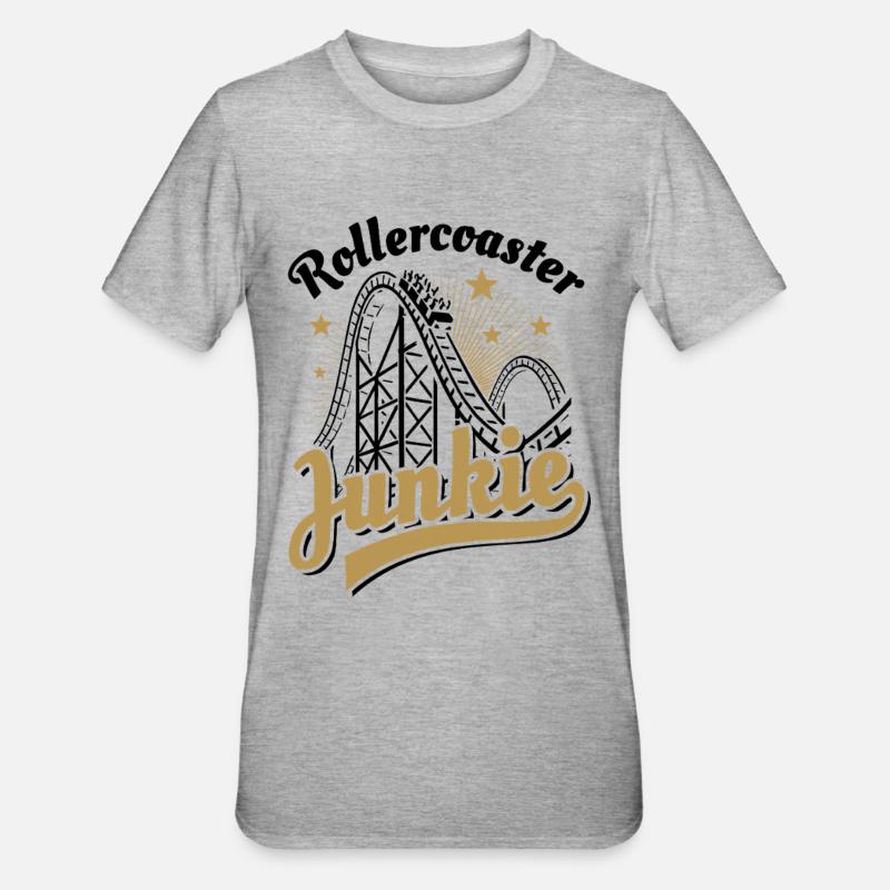 Rollercoaster Junkie - Achterbahn - Looping - Unisex Polycotton T-Shirt - Grau meliert