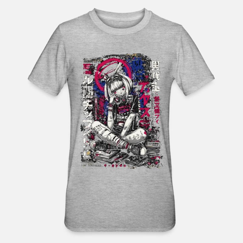Fille cyberpunk avec un design graffiti - T-shirt polycoton Unisexe - gris chiné