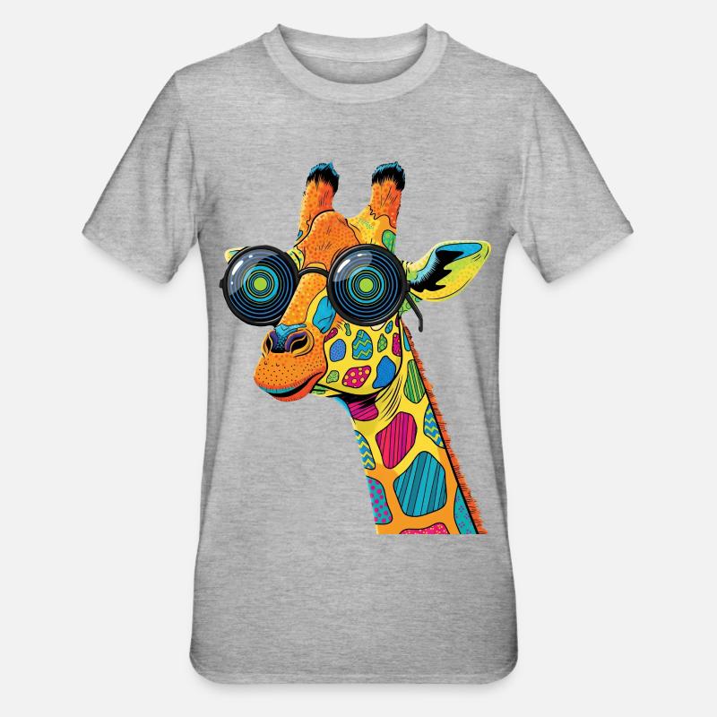 Bunte Giraffe mit Sonnenbrille - Unisex Polycotton T-Shirt - Grau meliert