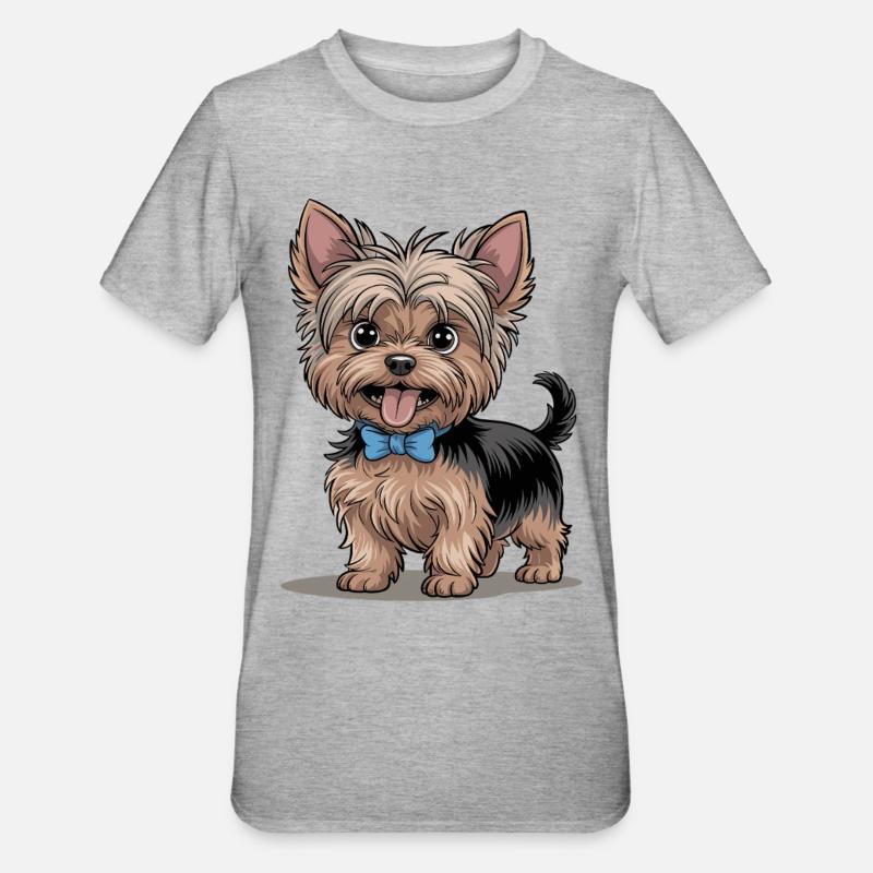 Cute Yorkshire Terrier with bow - Unisex Polycotton T-Shirt - heather grey