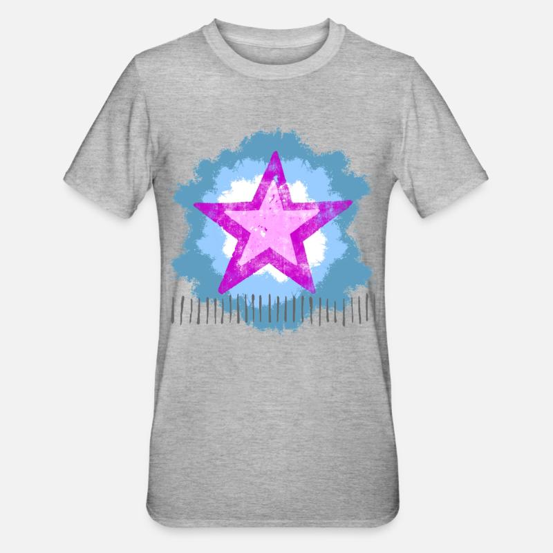 Leuchtender Pinker Stern im Aquarellstil - Unisex Polycotton T-Shirt - Grau meliert
