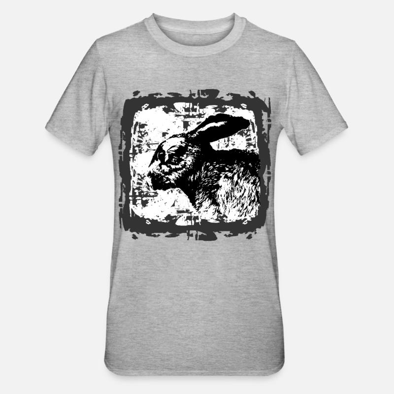 Silhouette de lapin noir et blanc - T-shirt polycoton Unisexe - gris chiné