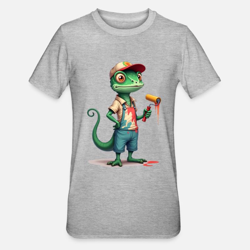 Chameleon painter cartoon with paint roller - Unisex Polycotton T-Shirt - heather grey