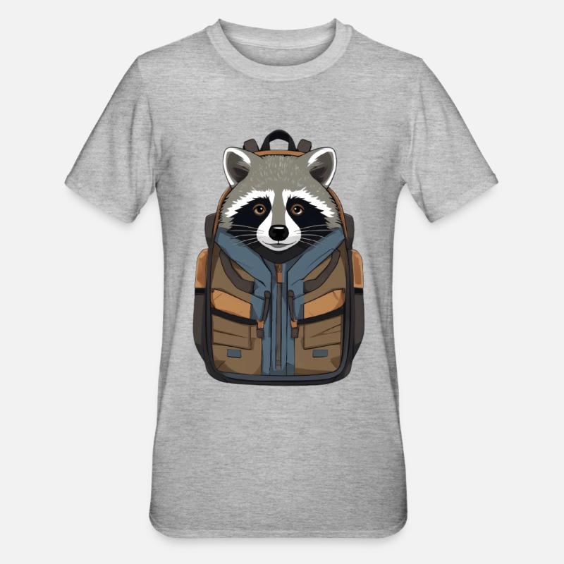 Waschbär mit Rucksack Illustration - Unisex Polycotton T-Shirt - Grau meliert