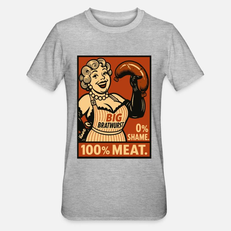Illustration de nourriture Bratwurst rétro - T-shirt polycoton Unisexe - gris chiné