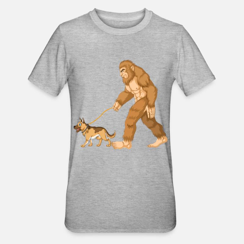 Bigfoot Walking Deutscher Schäferhund - Unisex Polycotton T-Shirt - Grau meliert