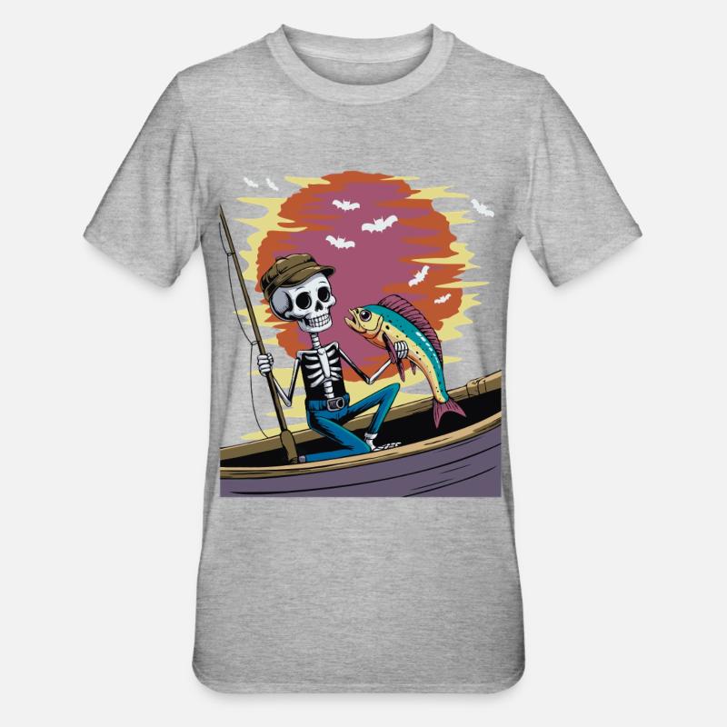 Skeleton angler at sunset dolphinfish mahi - Unisex Polycotton T-Shirt - heather grey