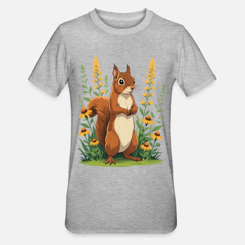 Charmant écureuil avec couronne de fleurs - T-shirt polycoton Unisexe - gris chiné