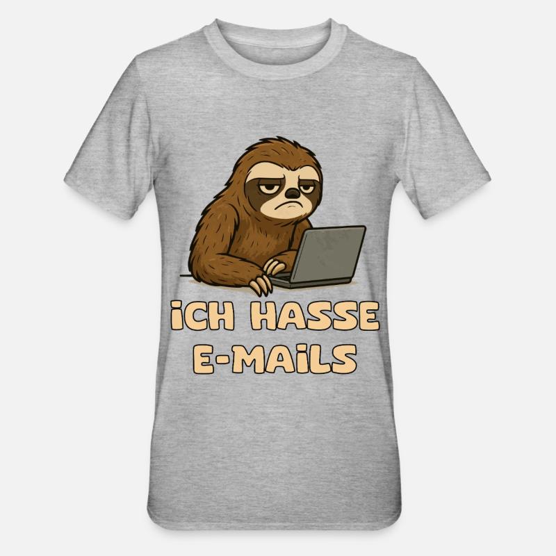 Lässiger Faultier-Design mit E-Mail-Sarkasmus - Unisex Polycotton T-Shirt - Grau meliert